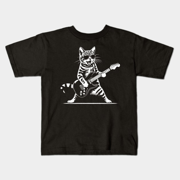 Guitar Cat Novelty Rock Music Band Concert Funny Cat Kids T-Shirt by KsuAnn